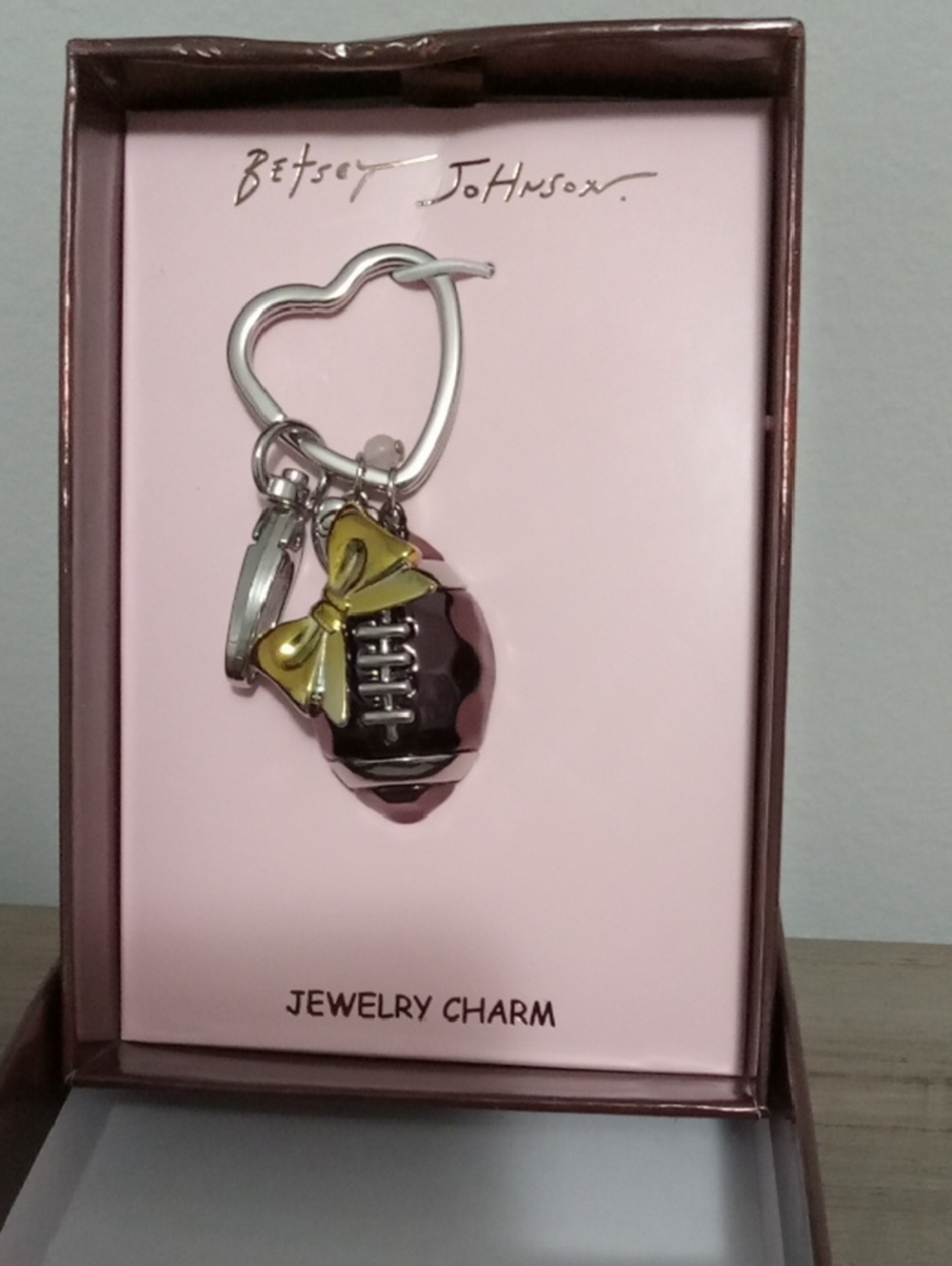 Betsey Johnson Pink and Gold Football Charm Keychain